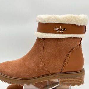 NWOB Kate Spade Bailee Suede Ankle Boots with Cream faux Shearling Trim